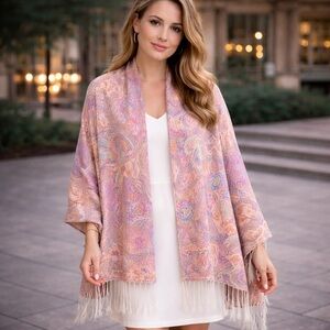100% Pashmina Nepal Paisley Shawl Wrap Fringe Oversized Boho Scarf 72”